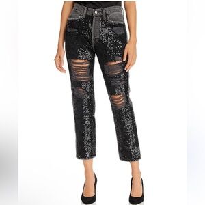 FRAME
High-Rise Sequined Straight-Leg Jeans in Basque Rips 24